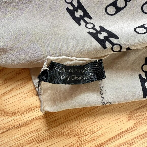 Vintage La Belle Creole Paris Silk Scarf Beige Black Chain Print 42inx10in Glam - Picture 6 of 11